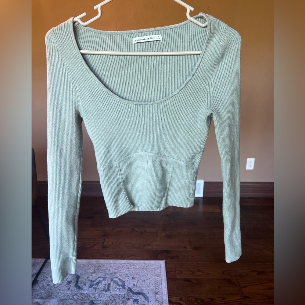 Abercrombie light green cropped ribbed scoop neck  sweater knit
